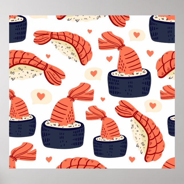 Poster Sushi Japonais nourriture Motif sans soudure (Devant)