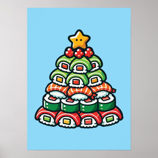 Poster Sushi Noël Arbre - Drôle Holiday Foodie Alimentati (Devant)