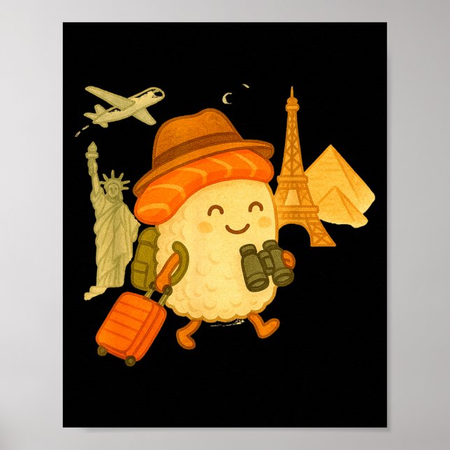 Poster Sushi Salmon Roll Loves To Travel  (Devant)