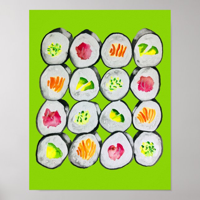 Poster Sushi Time aquarelle wasabi (Devant)