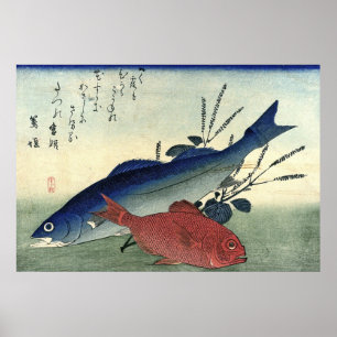Poster Suzuki & Kimmedai: Hiroshige's Japanese Fish Print