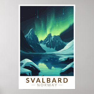 Poster Svalbard Norvège Aurores Boréales Voyage Art Vinta
