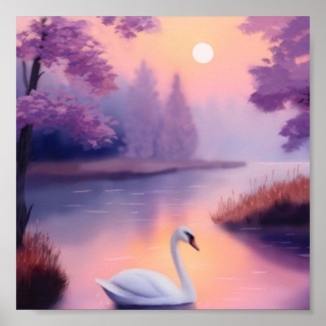 Poster swan in the pond during sunset (Devant)