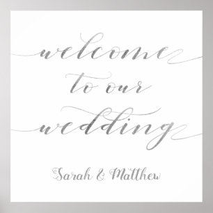 Poster Swash Calligraphy Silver Bienvenue À Notre Mariage