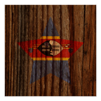 Poster Swaziland Flag Star sur le thème du bois