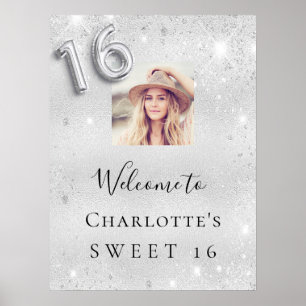 Poster Sweet 16 anniversaire argent parties scintillant p