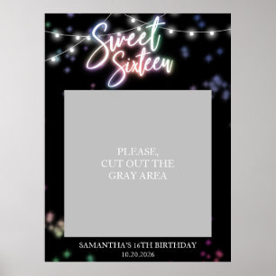 Poster Sweet 16 Anniversaire coloré Neon brillant Fête no