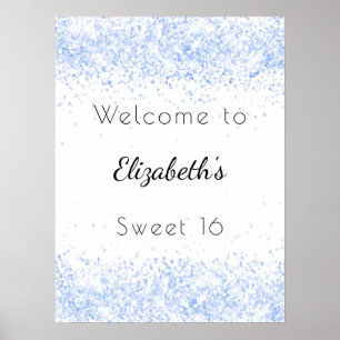 Poster Sweet 16 bébé bleu blanc parties scintillant pouss