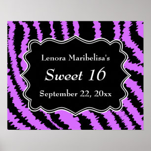 Poster Sweet 16 Motif Zèbre noir et pourpre