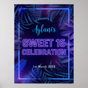 Poster Sweet 16 Neon Glow Anniversaire Bienvenue