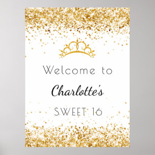 Poster Sweet 16 or blanc parties scintillant poussière ti
