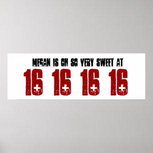 Poster Sweet 16 Seteen Anniversaire bannière de fête Nom 