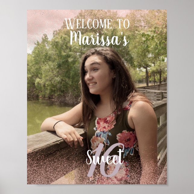 Poster Sweet 16 Welcome Faux Parties scintillant rose Pho (Devant)