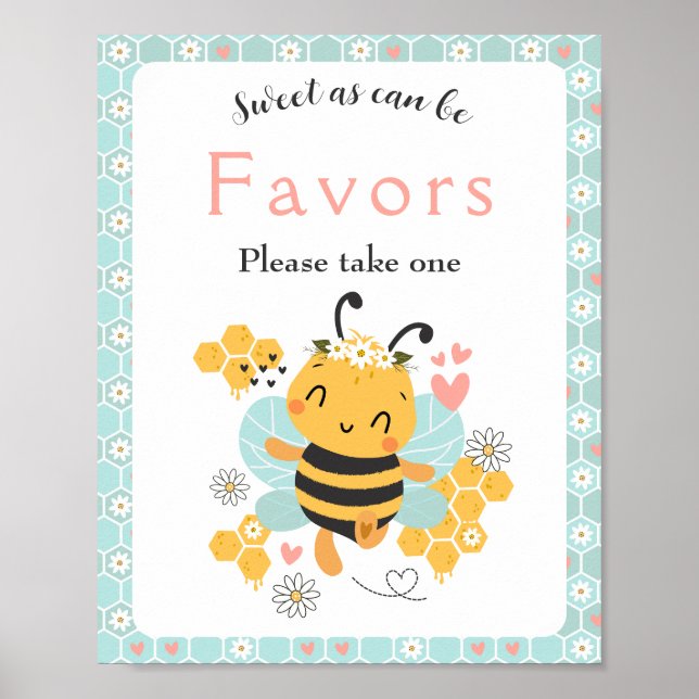 Poster Sweet as Can Bee Baby Girl Baby shower Favoriser s (Devant)