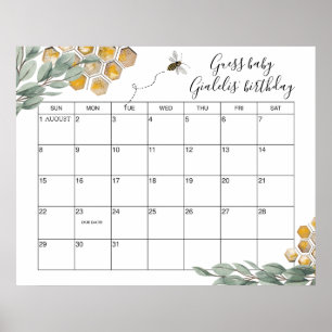 Poster Sweet as can Bee Eucalyptus Shower Due Date Guess