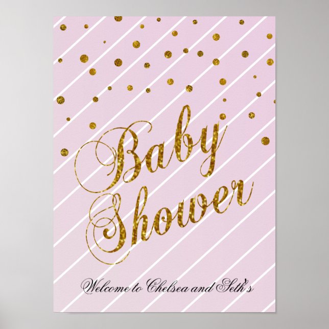 Poster Sweet Baby Confetti rose et or - Bienvenue (Devant)