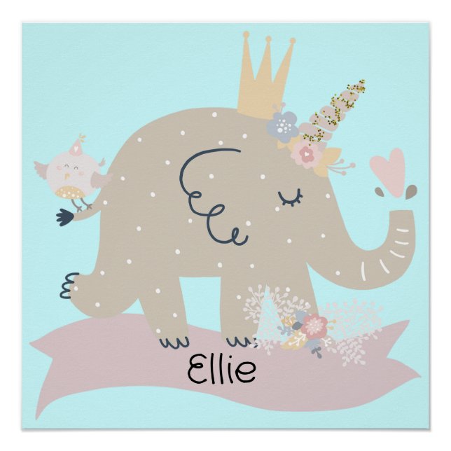 Poster Sweet Baby Elephant Unicorn Nom personnalisé (Devant)