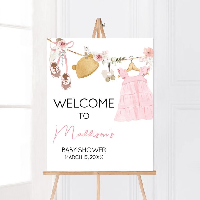 Poster Sweet Baby Girl Boho Vêtements Baby shower Bienven (Sweet Baby Girl Boho Clothes Baby Shower Welcome Sign)