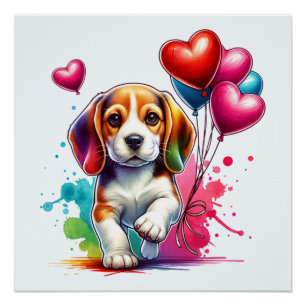 Poster Sweet Beagle Pup Valentine