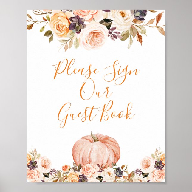 Poster Sweet Citrouille Rustic Floral S'il vous plaît sig (Devant)