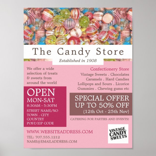 Poster Sweet Collection, Fournitures de confiserie Advert (Devant)
