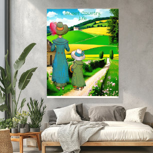 Poster Sweet Country Life Verdure Fermes à flanc de colli