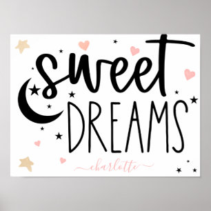Poster Sweet Dreams Hearts Stars Rose Girly