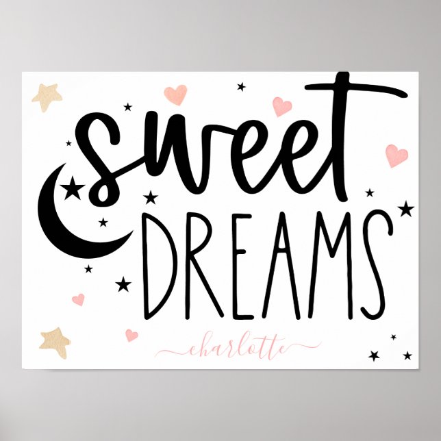 Poster Sweet Dreams Hearts Stars Rose Girly (Devant)