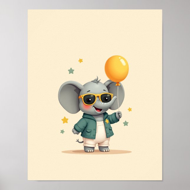 Poster Sweet Elephant Safari Nursery Wall Art (Devant)