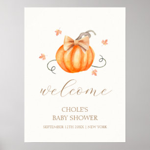 Poster Sweet Little Citrouille Bow Automne Baby shower Bi