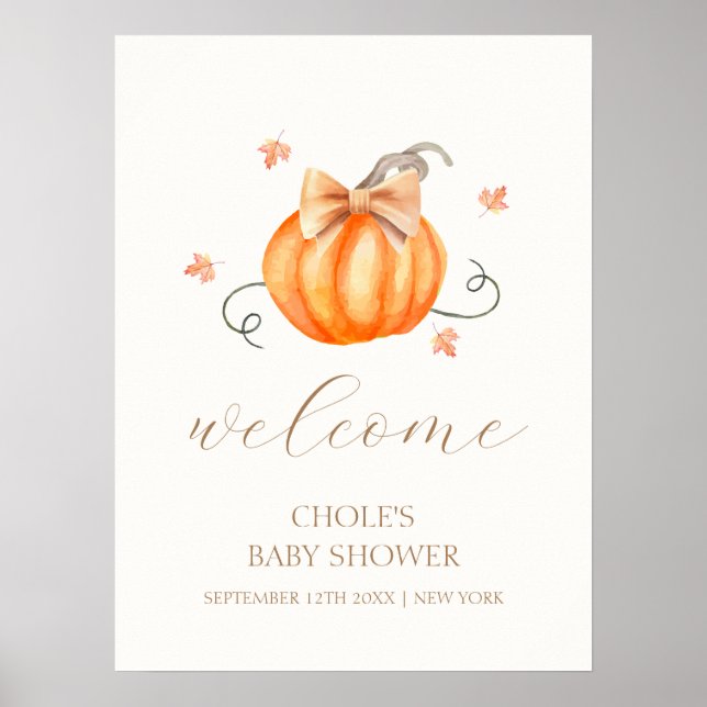 Poster Sweet Little Citrouille Bow Automne Baby shower Bi (Devant)