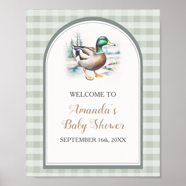 Poster Sweet Little Duckling En vichy Baby shower Bienven (Devant)