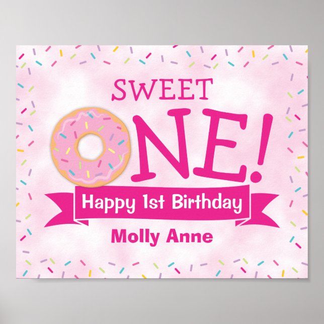 Poster Sweet ONE Donut 1er anniversaire Fille fête Bienve (Devant)