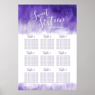 Poster Sweet sixteen anniversaire violet plan de table ab