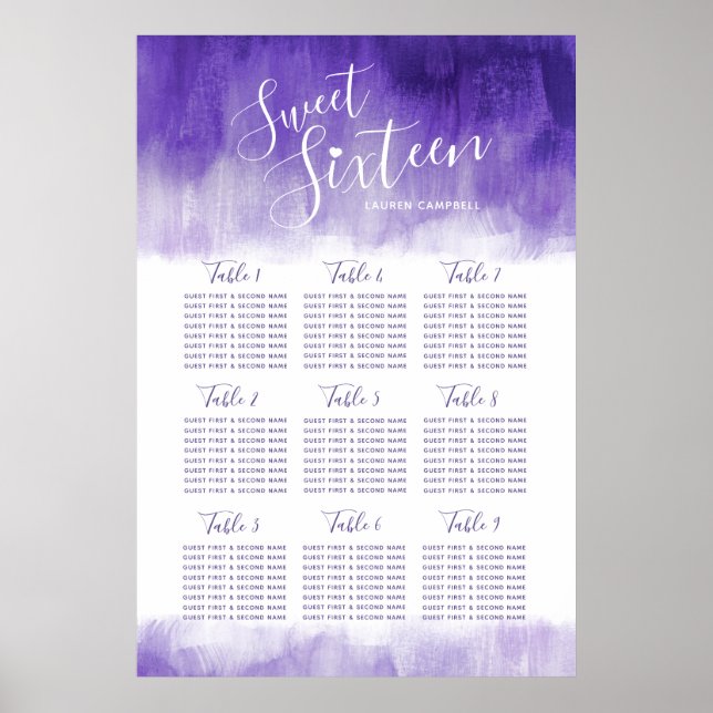 Poster Sweet sixteen anniversaire violet plan de table ab (Devant)