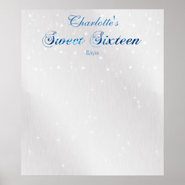 Poster Sweet sixteen, Bleu, Parties scintillant Faux, Con (Devant)