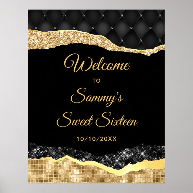 Poster Sweet sixteen de larmes Black et Gold Glam (Devant)