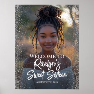 Poster Sweet sixteen fête signe d'accueil avec photo