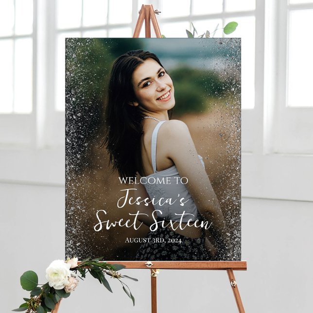 Poster Sweet sixteen fête signe d'accueil avec photo (Créateur téléchargé)