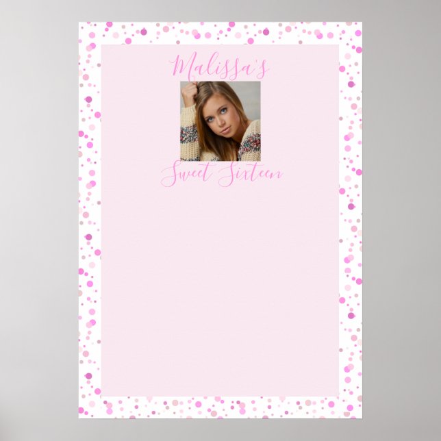 Poster Sweet sixteen Personnalisé, Points Roses, Photo (Devant)