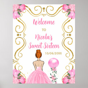 Poster Sweet sixteen Red Hair Princesse Rose Bienvenue