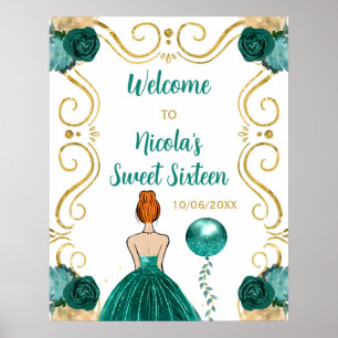 Poster Sweet sixteen Red Hair Princesse Turquoise Blue We