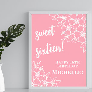 Poster Sweet sixteen Rose 16ème fête d'anniversaire