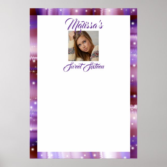 Poster Sweet Sixteen, Satin Violet, Photo Personnalisé (Devant)