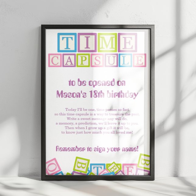 Poster Sweet Time Capsule Blocks First Birthday Keepsake  (Créateur téléchargé)
