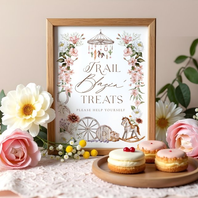 Poster Sweet Traitements Wild Western Rodeo Baby shower f (Sweet Treats Wild Western Rodeo Floral Baby Shower Poster)