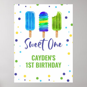 Poster Sweet Un 1er Anniversaire Ice Pop Bleu Vert