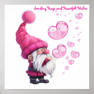 Poster Sweet Valentine Gnome avec bulles cardiaques flott
