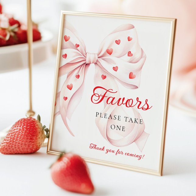 Poster Sweetheart Pink Bow Favors Baby Shower Table Sign (Créateur téléchargé)