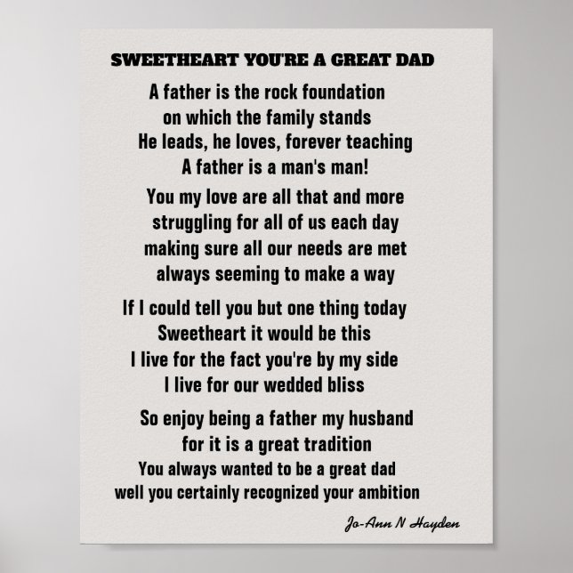 POSTER SWEETHEART VOUS ÊTES UN GRAND POÈME DE PÈRE (Devant)